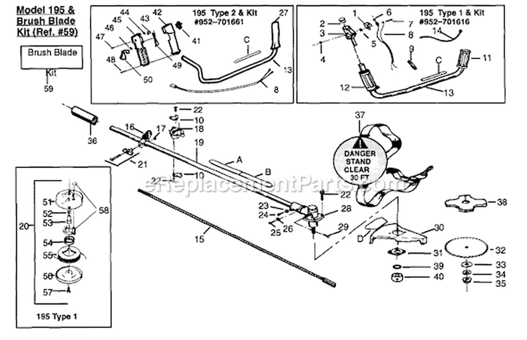 Page C Diagram and Parts List for PP195  Poulan Trimmer