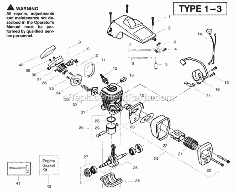 Page B Diagram and Parts List for PP220 Type 3 Poulan Chainsaw