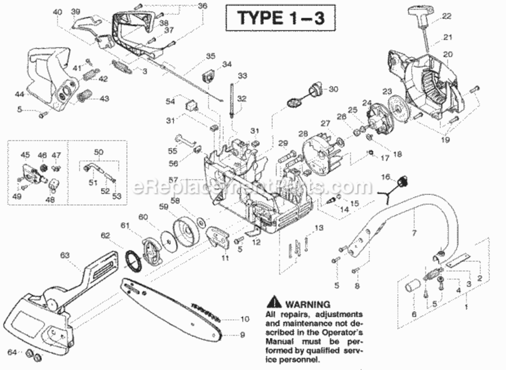 Page E Diagram and Parts List for PP220 Type 3 Poulan Chainsaw