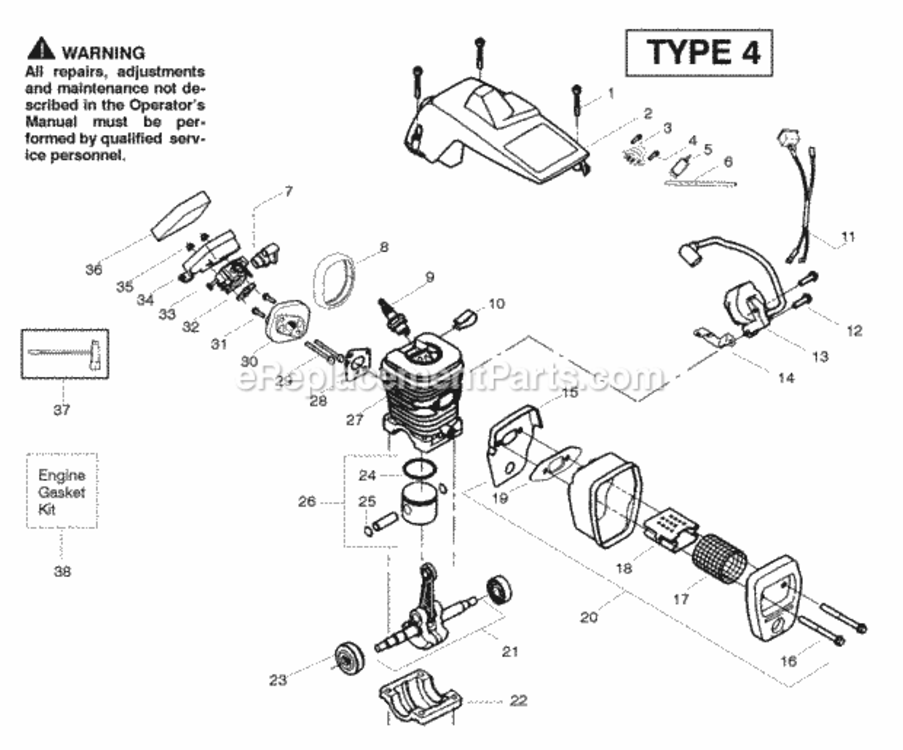 Page B Diagram and Parts List for PP220 Type 4 Poulan Chainsaw