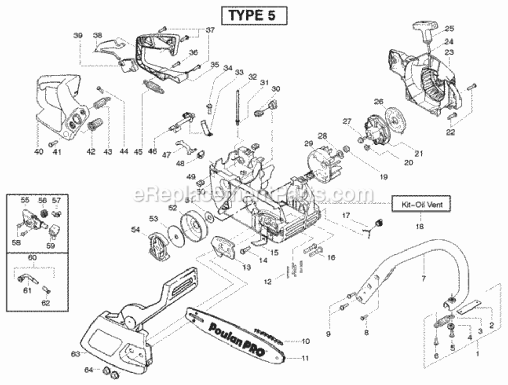 Page E Diagram and Parts List for PP220 Type 5 Poulan Chainsaw