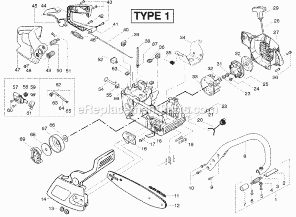 Page D Diagram and Parts List for PP221LE Type 1 Poulan Chainsaw