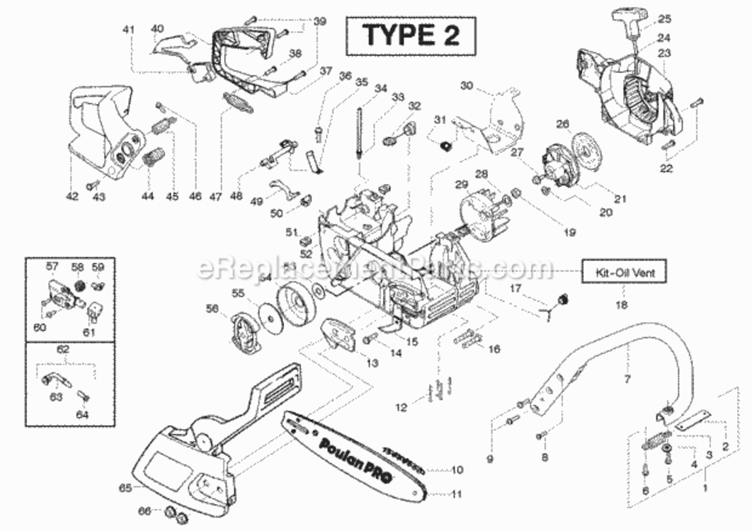 Page D Diagram and Parts List for PP221LE Type 2 Poulan Chainsaw
