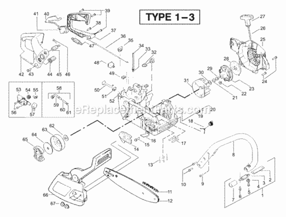 Page B Diagram and Parts List for PP221 Type 3 Poulan Chainsaw
