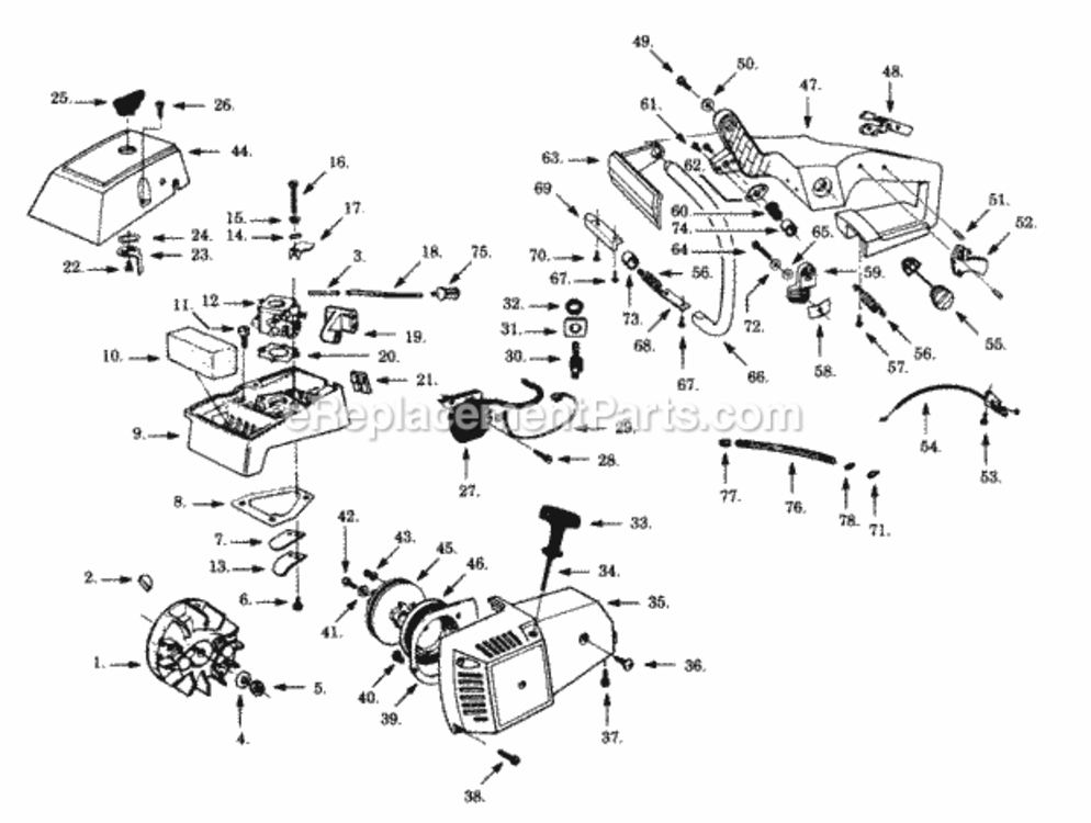 Page B Diagram and Parts List for PP236  Poulan Chainsaw
