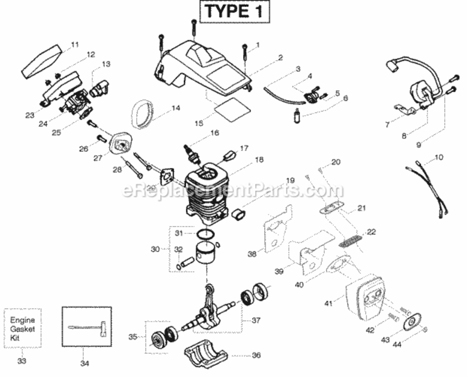 Page C Diagram and Parts List for PP260LE Type 1 Poulan Chainsaw