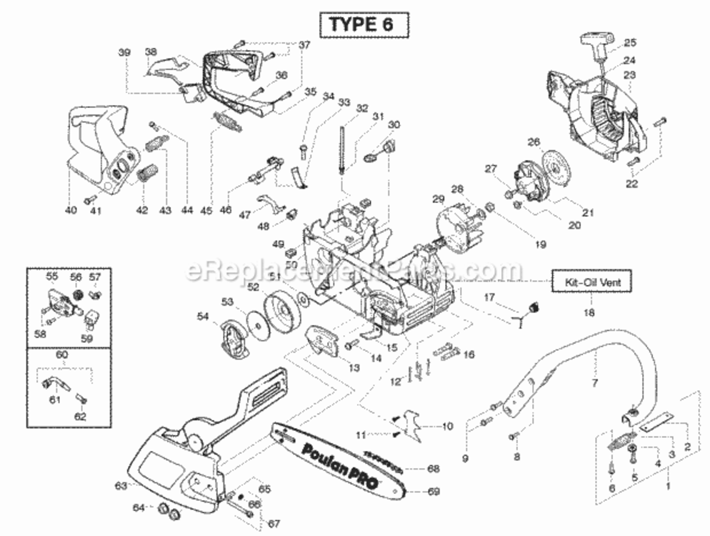 Page D Diagram and Parts List for PP260 Type 6 Poulan Chainsaw
