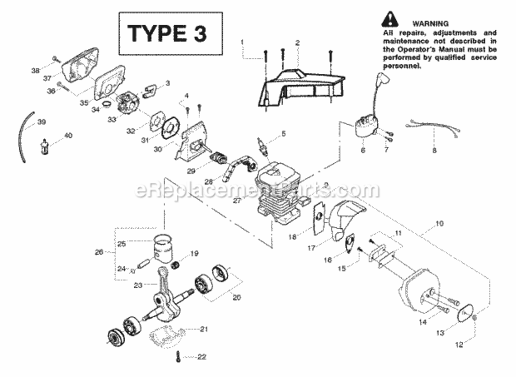 Page C Diagram and Parts List for PP295 Type 3 Poulan Chainsaw