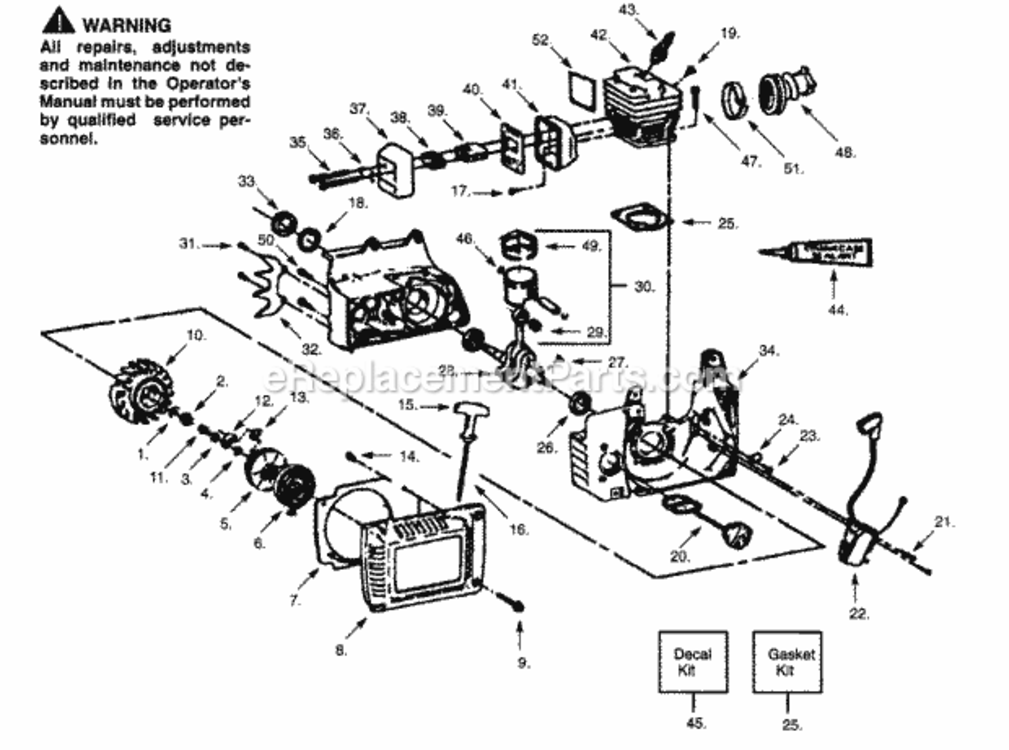 Page D Diagram and Parts List for PP305  Poulan Chainsaw