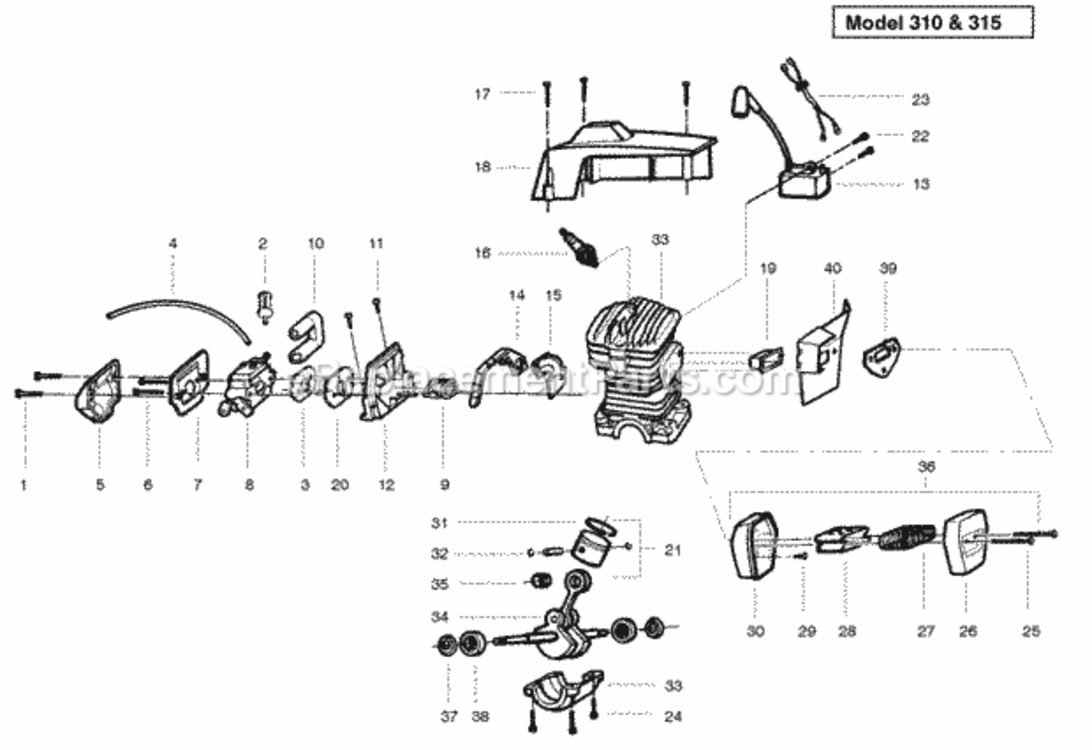 Page B Diagram and Parts List for PP315  Poulan Chainsaw