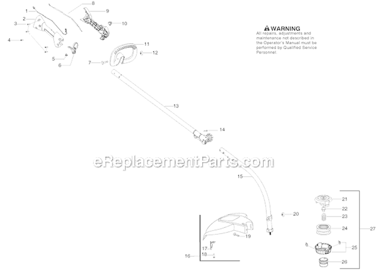 Shaft & Handle Diagram and Parts List for PP338PT  Poulan Trimmer