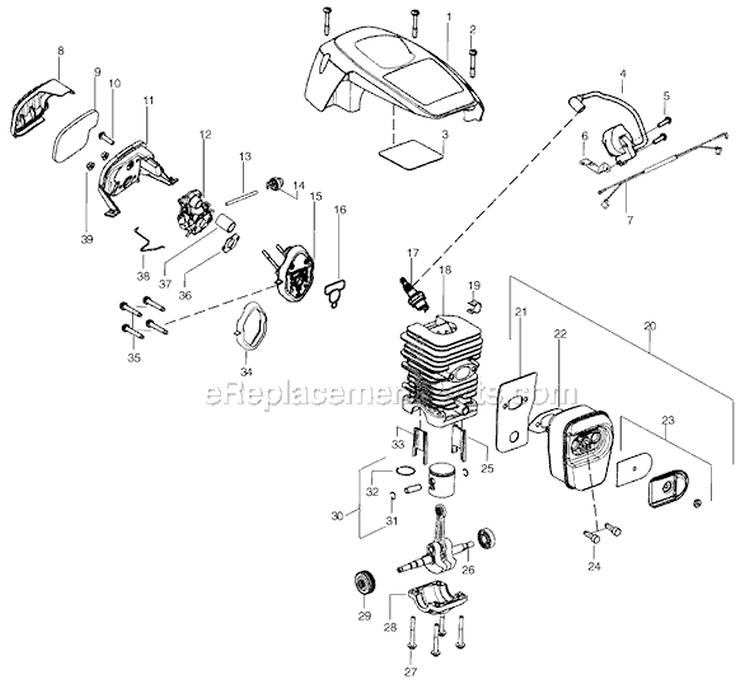 Page B Diagram and Parts List for PP3516 Type 2 Poulan Chainsaw