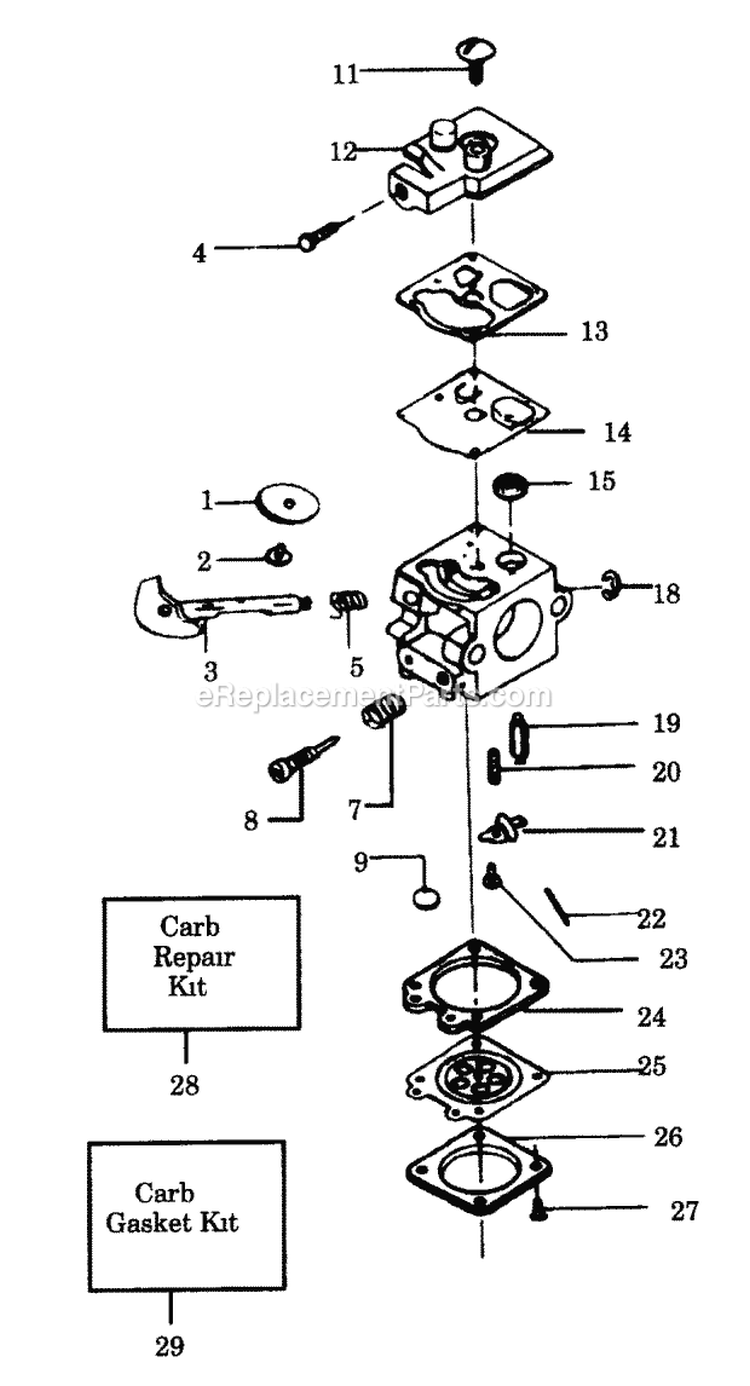 Carburetor Diagram and Parts List for PP420  Poulan Leaf Blower / Vacuum