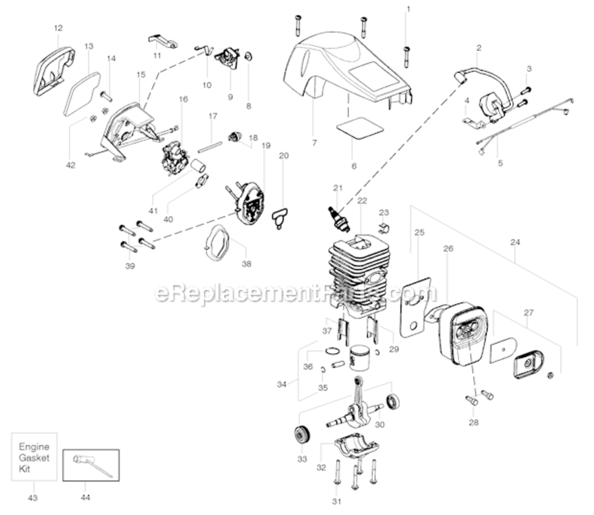 Engine Diagram and Parts List for PP4218AV Type 1 Poulan Chainsaw