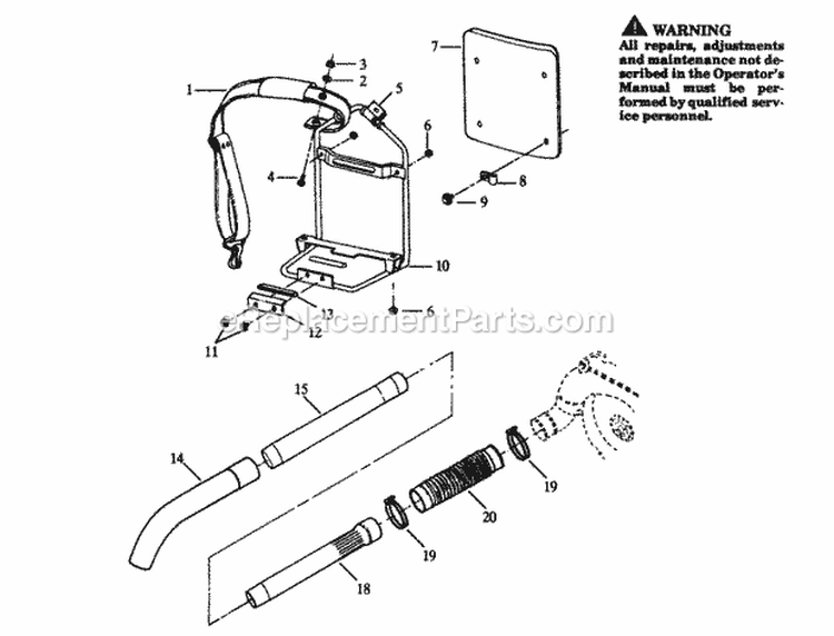 Backpack  Pipes Diagram and Parts List for PP440  Poulan Leaf Blower / Vacuum