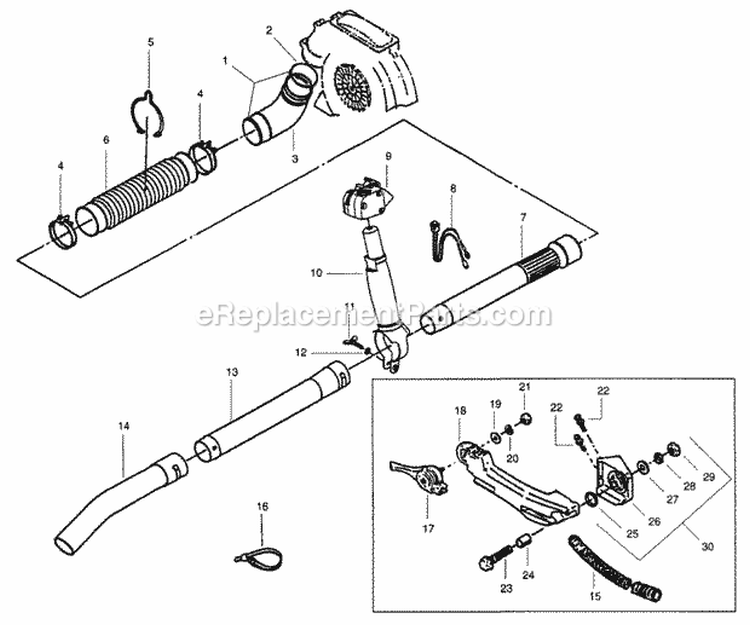 PipesTubesThrottleAssembly Diagram and Parts List for PP442  Poulan Leaf Blower / Vacuum