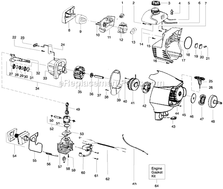 Engine Assembly Diagram and Parts List for PP445  Poulan Pole Saw