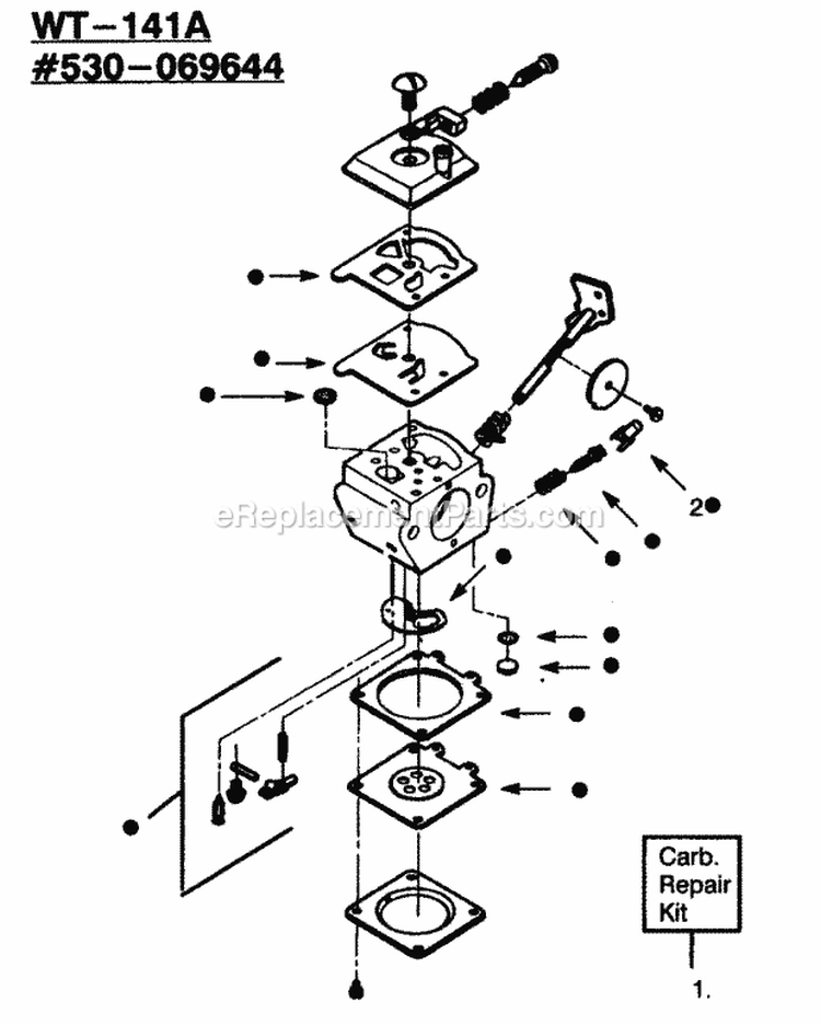 CarburetorWt-141A Diagram and Parts List for PP452  Poulan Leaf Blower / Vacuum