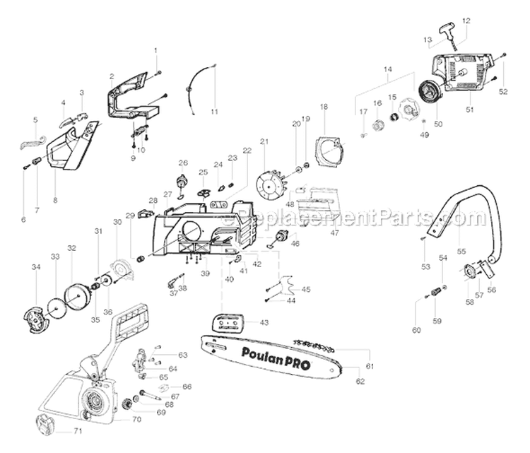 Page B Diagram and Parts List for PP4620AVX  Poulan Chainsaw