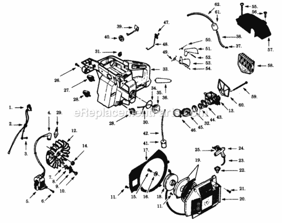 Page D Diagram and Parts List for PP505  Poulan Chainsaw