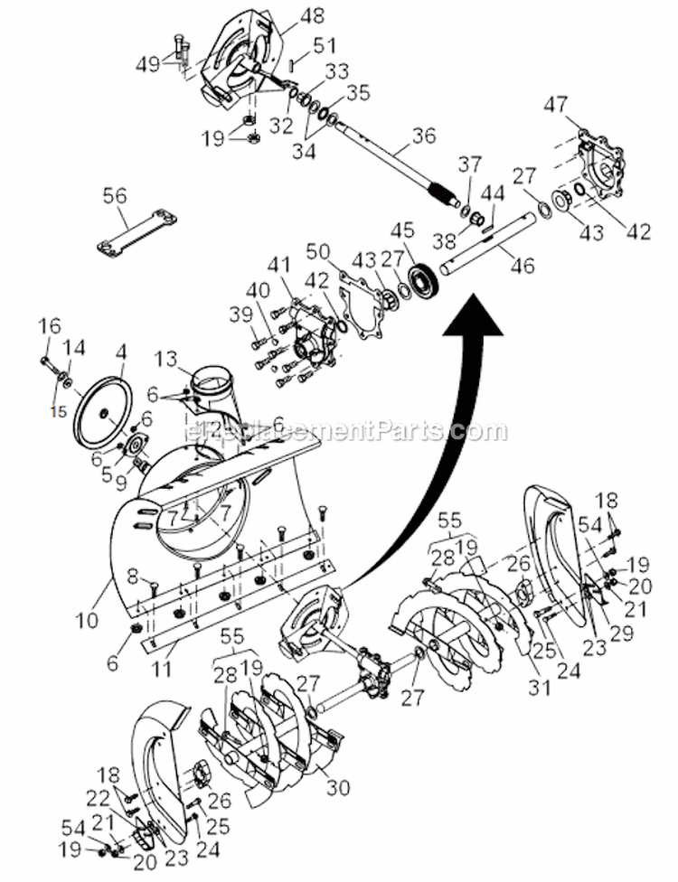 Auger Housing  Impeller Assembly Diagram and Parts List for PP5524ES  Poulan Snow Blower