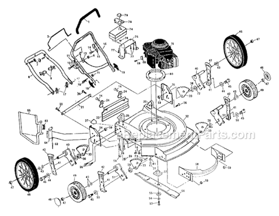 Page A Diagram and Parts List for PP751HLA  Poulan Lawn Mower