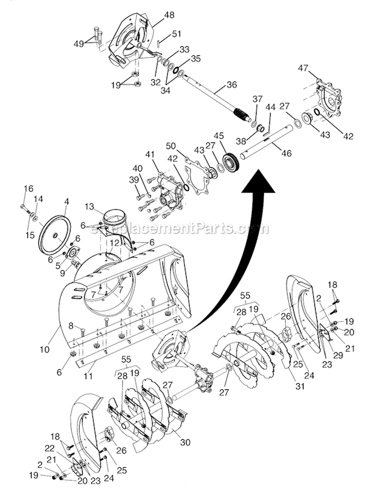Auger HousingImpeller Assembly Diagram and Parts List for PP927ESC  Poulan Snow Blower