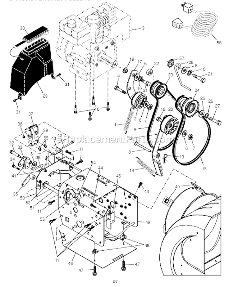 Page E Diagram and Parts List for PP930ES  Poulan Snow Blower