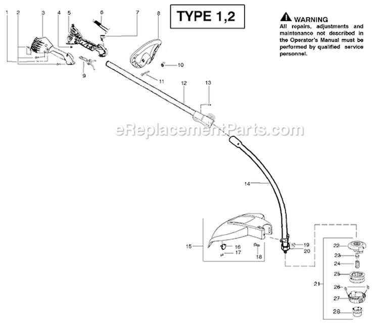 Page B Diagram and Parts List for PPB150E Type 1 Poulan Trimmer