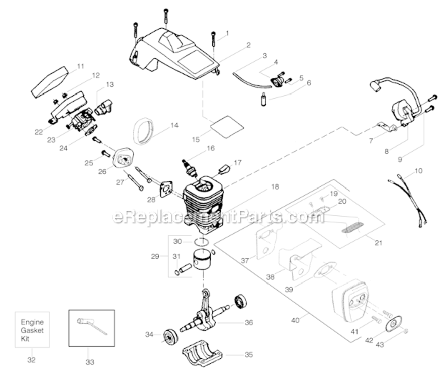 Engine_Assembly Diagram and Parts List for PPB1838LE  Poulan Chainsaw
