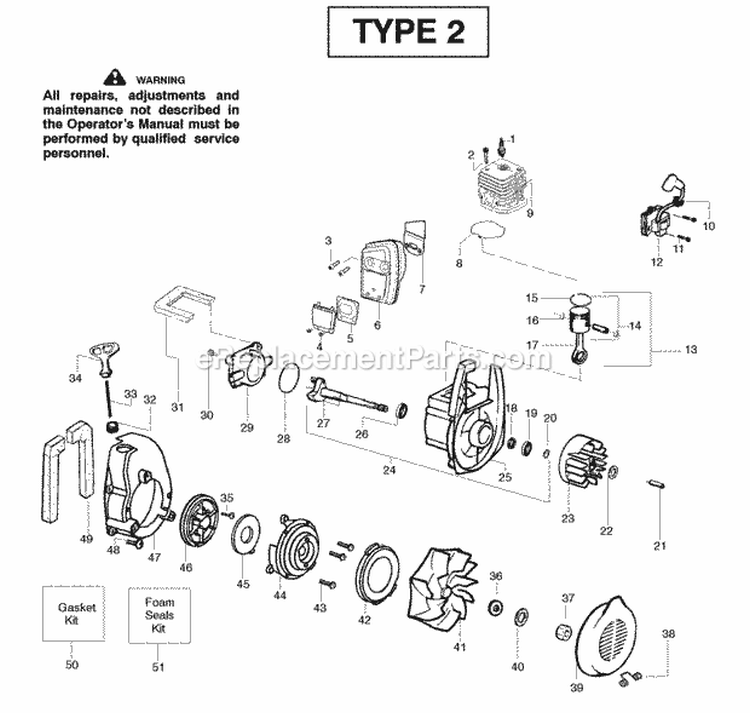 Engine Diagram and Parts List for PPB2000 Type2 Poulan Leaf Blower / Vacuum