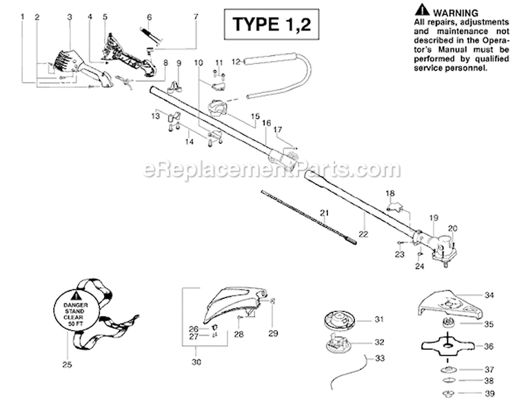 Page B Diagram and Parts List for PPB300E Type 1 Poulan Trimmer