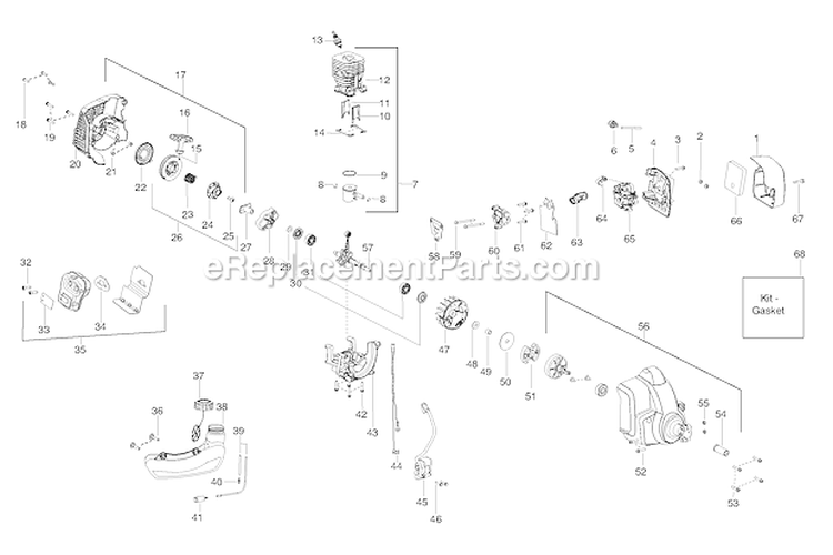 Engine Diagram and Parts List for PPB335 Type 1 Poulan Trimmer