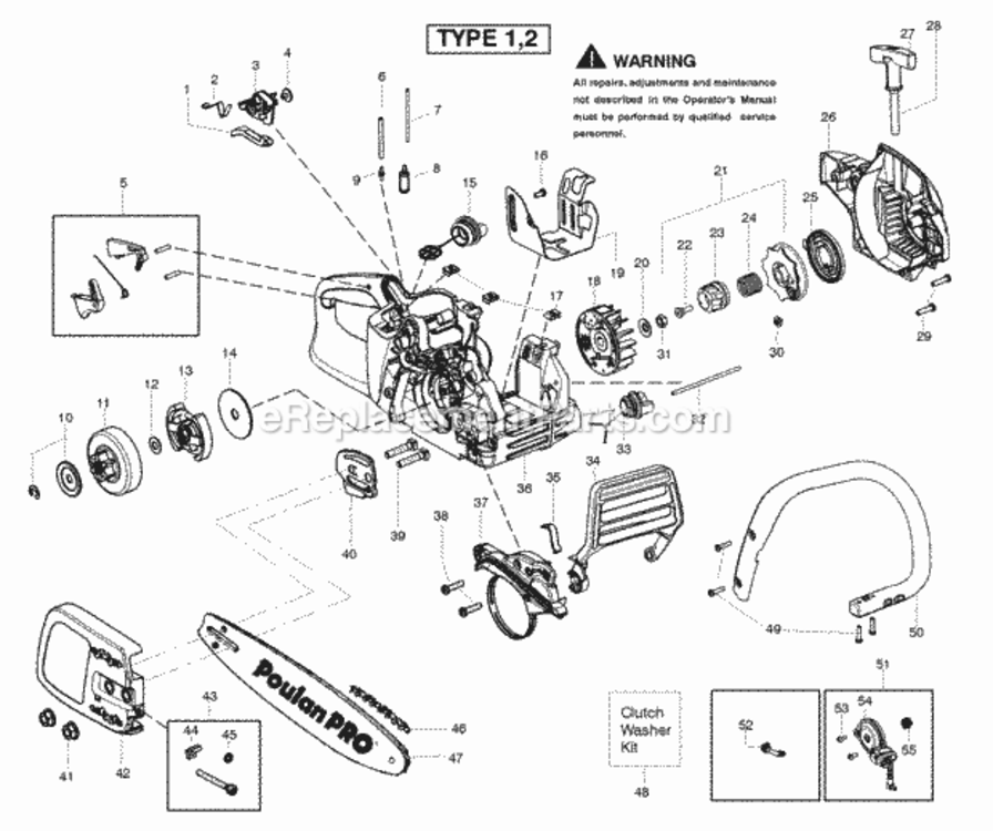 Page B Diagram and Parts List for PPB4218 Type 2 Poulan Chainsaw