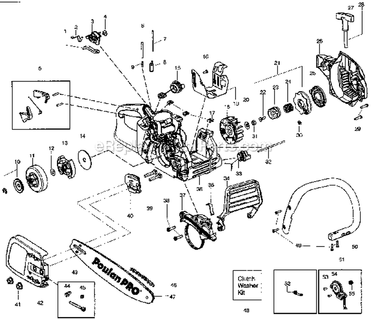 ChainBarHandleHousing Diagram and Parts List for PPB4218  Poulan Chainsaw