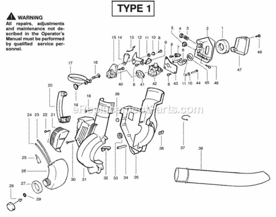 Page E Diagram and Parts List for PPBVM200 Type 1 Poulan Leaf Blower / Vacuum