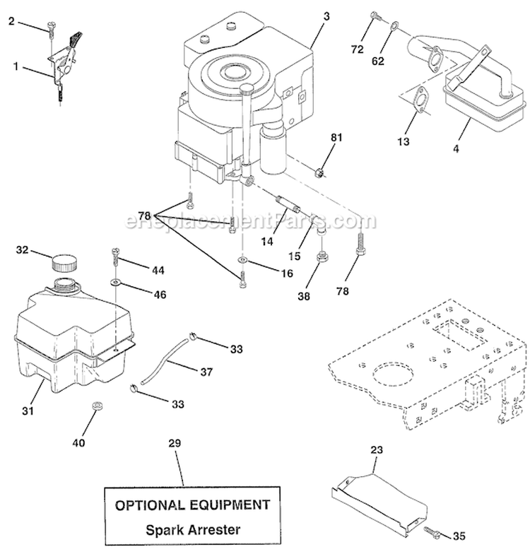 Engine Diagram and Parts List for PPR1742STA 1999 Poulan Lawn Tractor