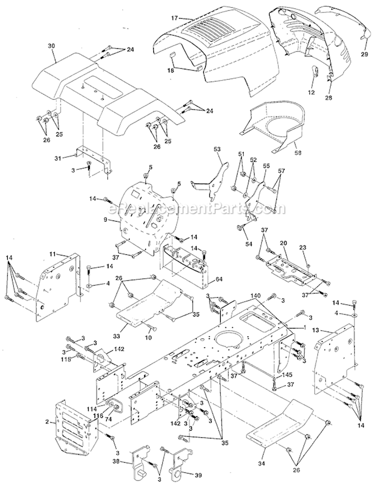 Chassis And Enclosures Diagram and Parts List for PPR1742STB Before 1999 Poulan Lawn Tractor