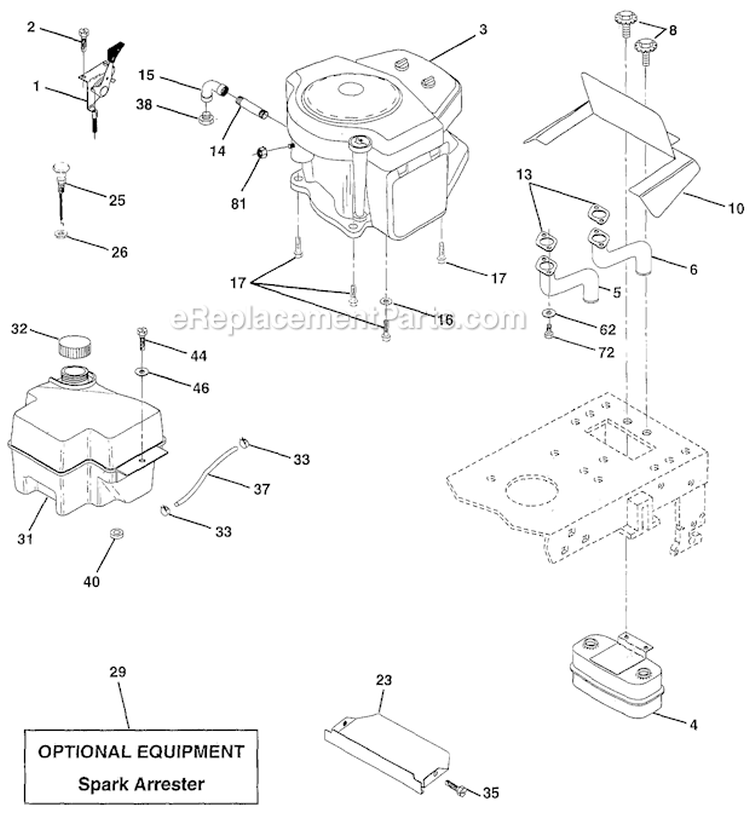 Engine Diagram and Parts List for PPR1742STB Before 1999 Poulan Lawn Tractor