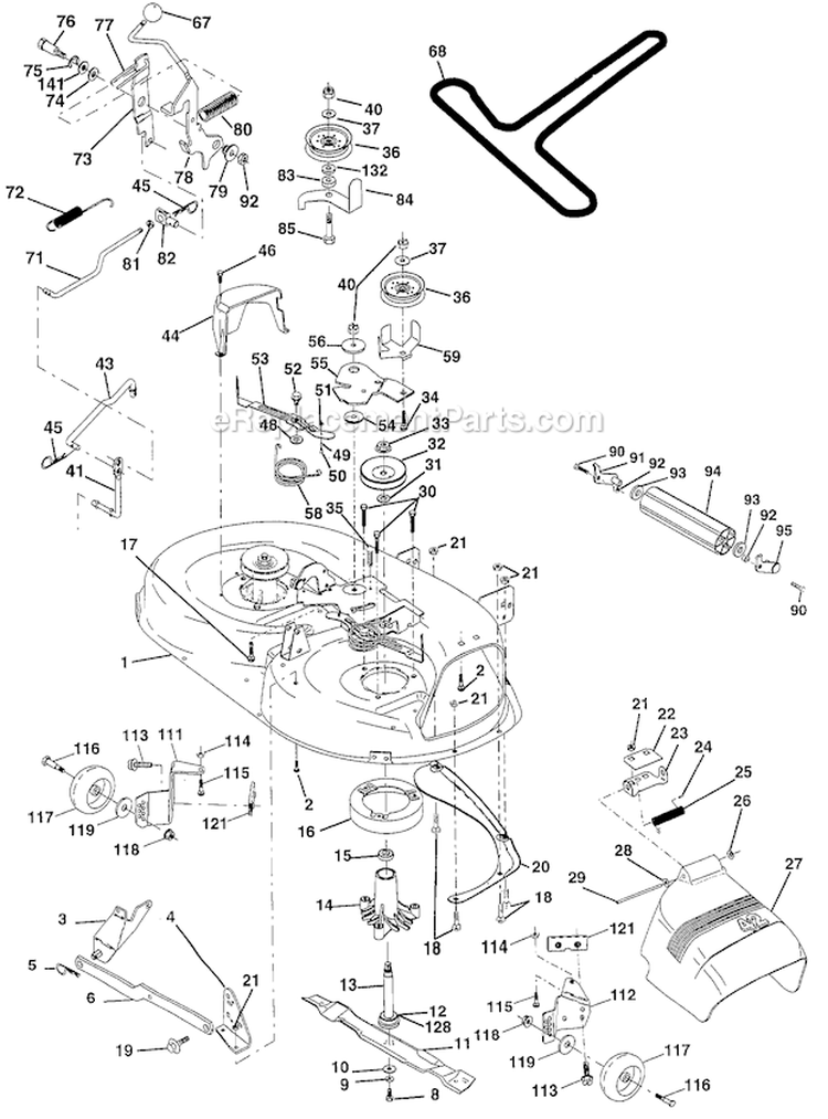 Mower Deck Diagram and Parts List for PPR1742STB Before 1999 Poulan Lawn Tractor