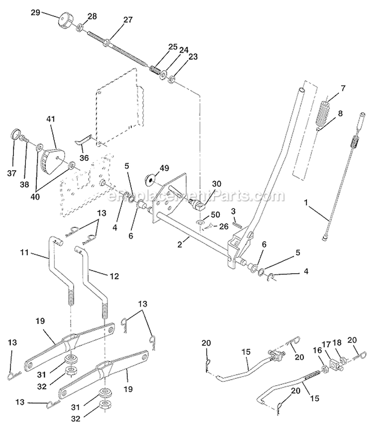 Mower Lift Diagram and Parts List for PPR1742STB Before 1999 Poulan Lawn Tractor