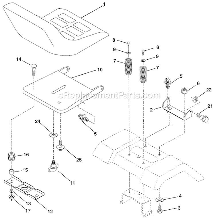 Seat Assembly Diagram and Parts List for PPR1742STB Before 1999 Poulan Lawn Tractor
