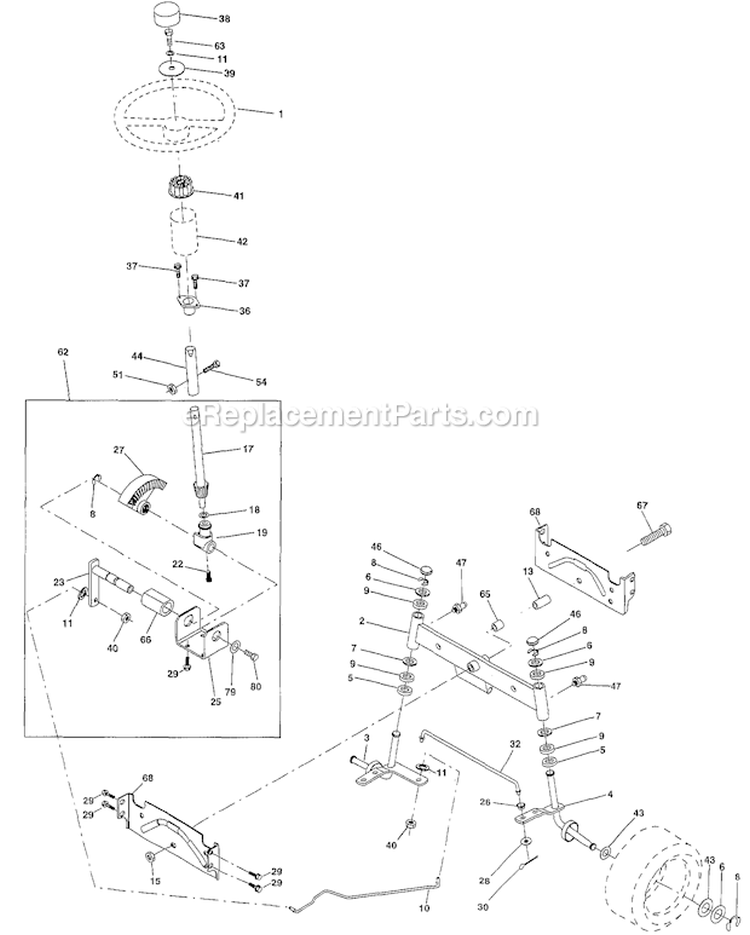 Steering Assembly Diagram and Parts List for PPR1742STB Before 1999 Poulan Lawn Tractor