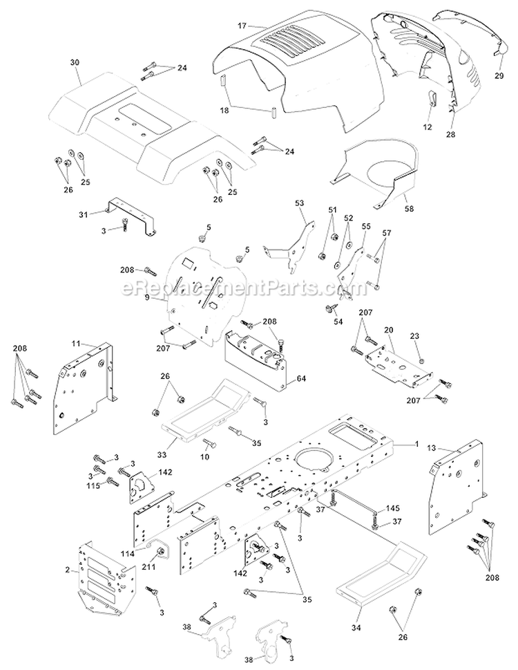 Chassis And Enclosures Diagram and Parts List for PPR1742STC 2000 Poulan Lawn Tractor