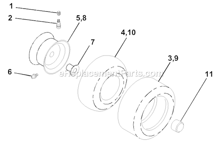 Wheels And Tires Diagram and Parts List for PPR1742STC 2000 Poulan Lawn Tractor