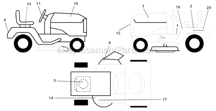 Decals Diagram and Parts List for PPR1742STC 2000 Poulan Lawn Tractor