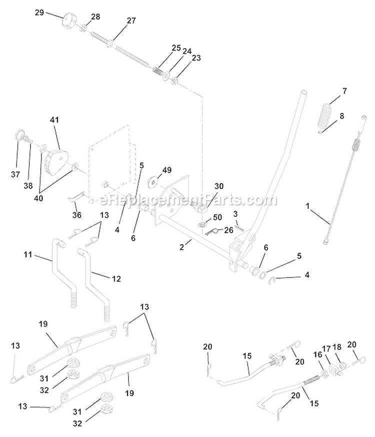 Mower Lift Diagram and Parts List for PPR1742STC 2000 Poulan Lawn Tractor