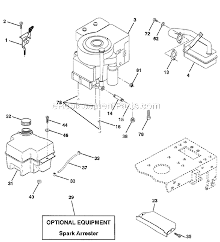 Engine Diagram and Parts List for PPR17H42STA 1999 Poulan Lawn Tractor