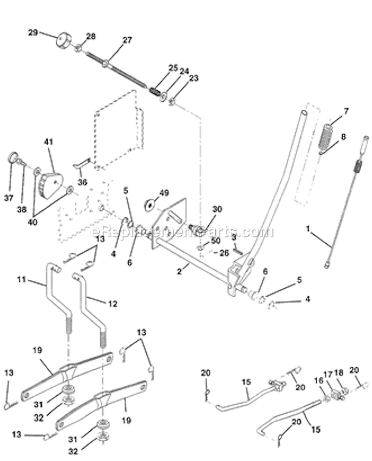 Mower_Lift Diagram and Parts List for PPR17H42STA 1999 Poulan Lawn Tractor