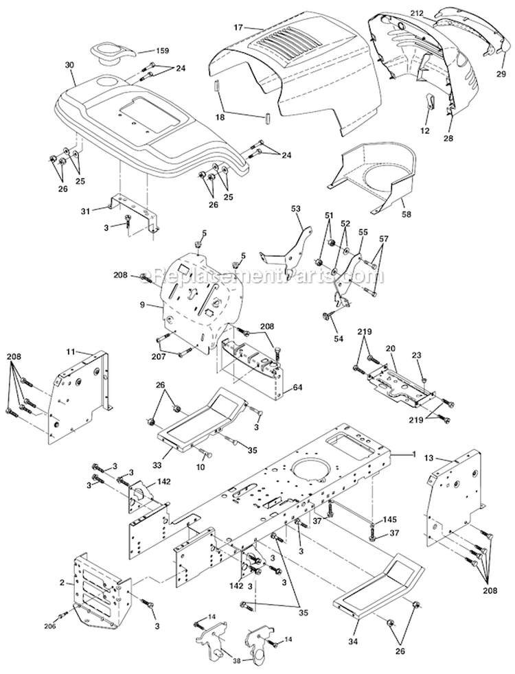 Chassis Diagram and Parts List for PPR20H42STC  Poulan Lawn Tractor